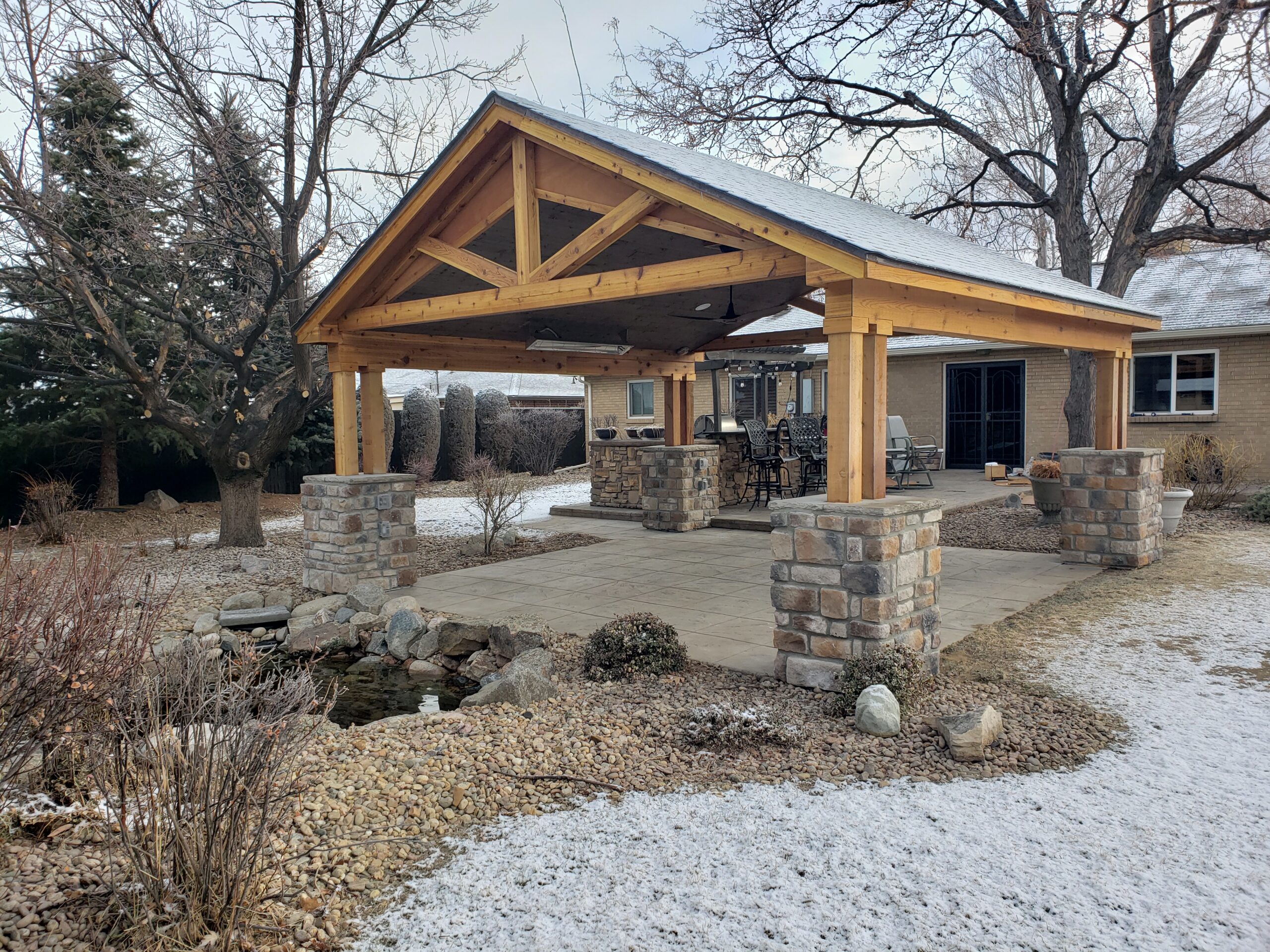 Stone beam pergola